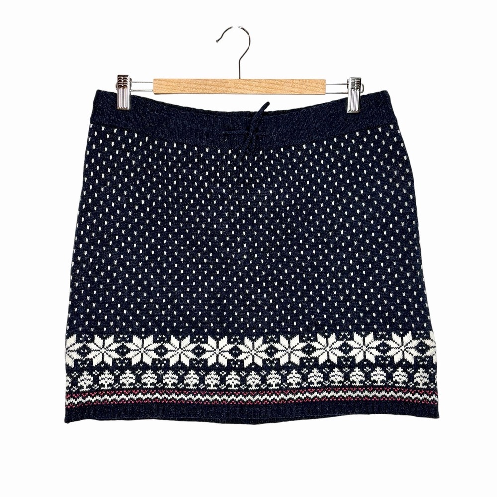 Fair Isle Wool Blend Mini Skirt Navy Womens Sz L Knit Nordic Ski Preppy Sweater